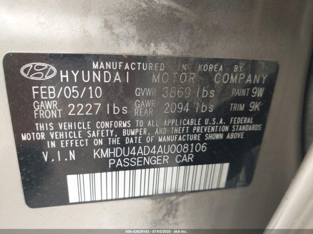 2010 HYUNDAI ELANTRA KMHDU4AD4AU008106 Photo 8