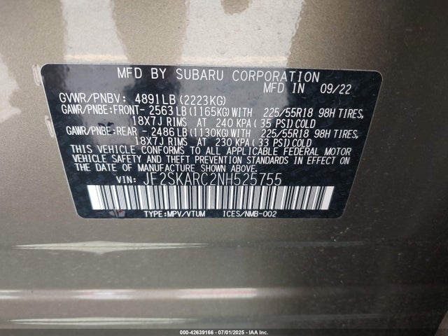 Subaru na u5 2022 JF2SKARC2NH525755 Image 9