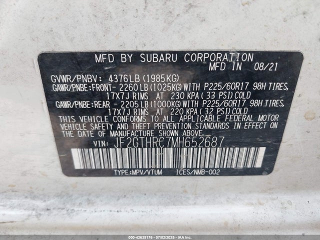 Subaru na 2021 JF2GTHRC7MH652687 Image 9