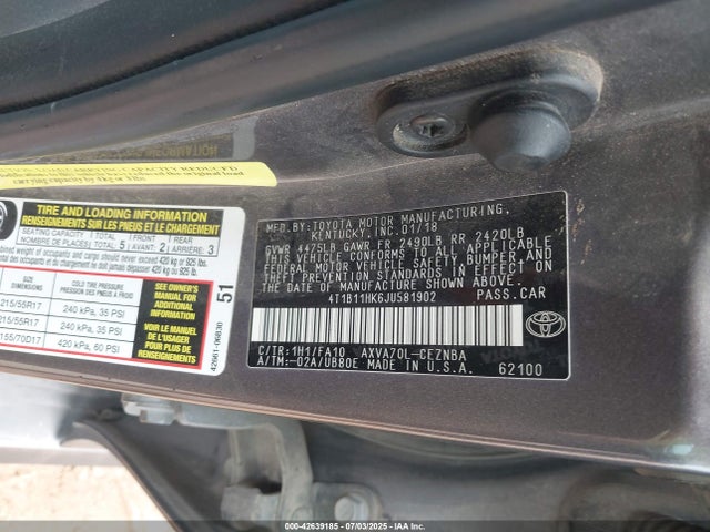 4T1B11HK6JU581902 Toyota a25a-fks
