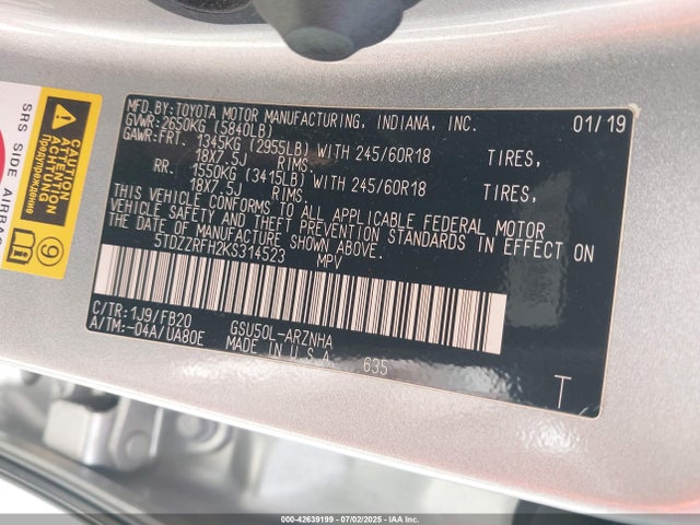 5TDZZRFH2KS314523 Toyota 2gr-fks