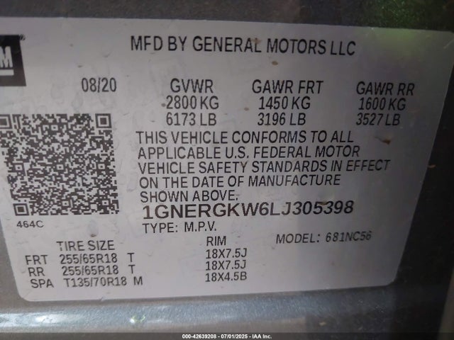 1GNERGKW6LJ305398 Chevrolet lfy - spark ignited direct injection, atss, gen 1
