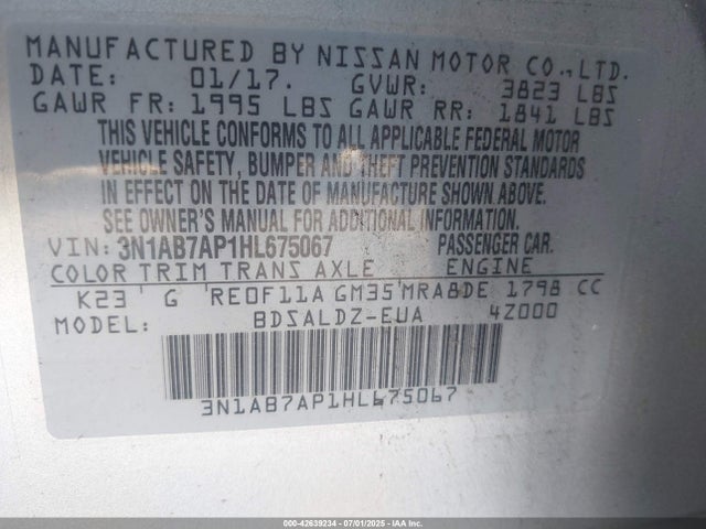 3N1AB7AP1HL675067 Nissan Sentra