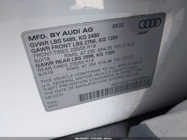 2022 AUDI Q5 WA1GAAFY4N2096364 Photo 8