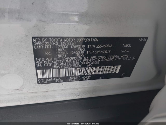 JTMB6RFVXSJ070200 Toyota a25a-fxs