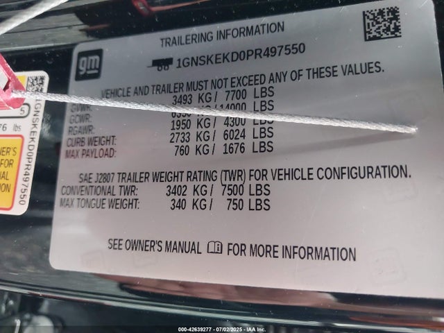 1GNSKEKD0PR497550 Chevrolet l84