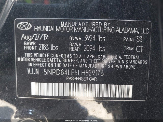 5NPD84LF5LH529176 Hyundai mpi nu