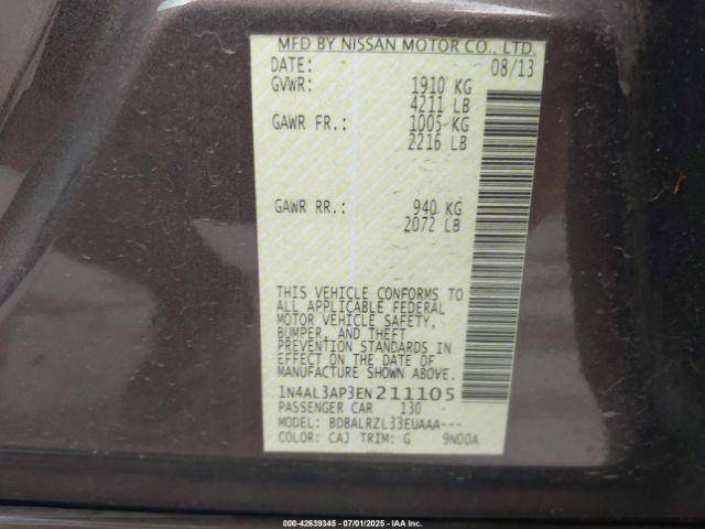 1N4AL3AP3EN211105 Nissan 2014