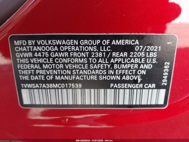 2021 VOLKSWAGEN PASSAT 1VWSA7A38MC017539 Photo 8