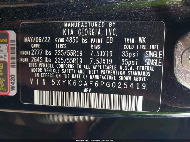 KIA gdi theta iii 2023 5XYK6CAF6PG025419 Image 9