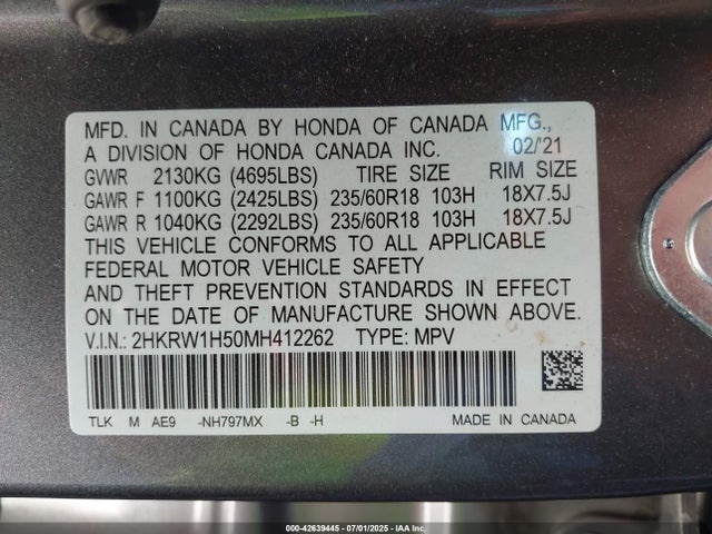 2HKRW1H50MH412262 Honda l15be