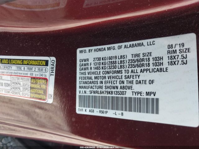 2019 HONDA ODYSSEY 5FNRL6H79KB135307 Photo 8