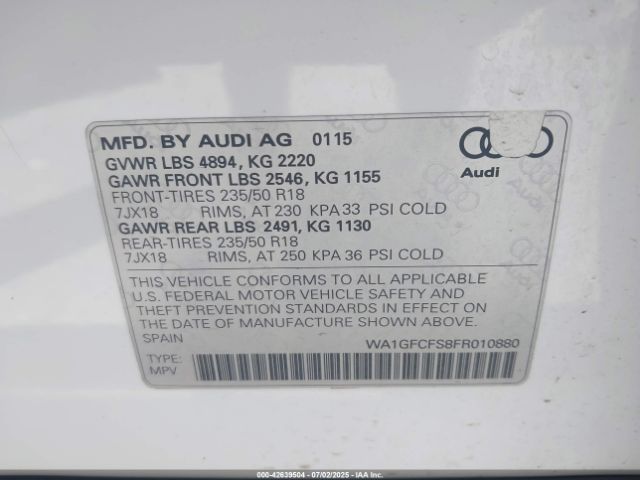 2015 AUDI Q3 WA1GFCFS8FR010880 Photo 8