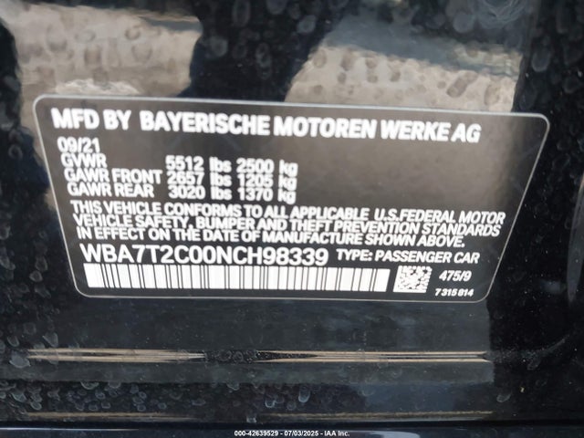 BMW 740LI 2022 WBA7T2C00NCH98339 Image 9