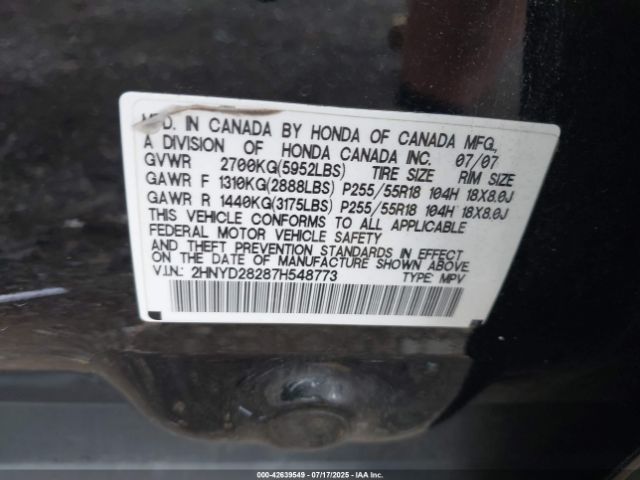 2007 ACURA MDX 2HNYD28287H548773 Photo 8