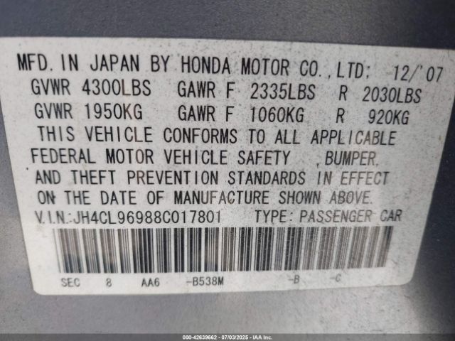 2008 ACURA TSX JH4CL96988C017801 Photo 8