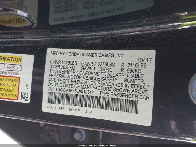 1HGCV1F36JA012642 Honda l15be