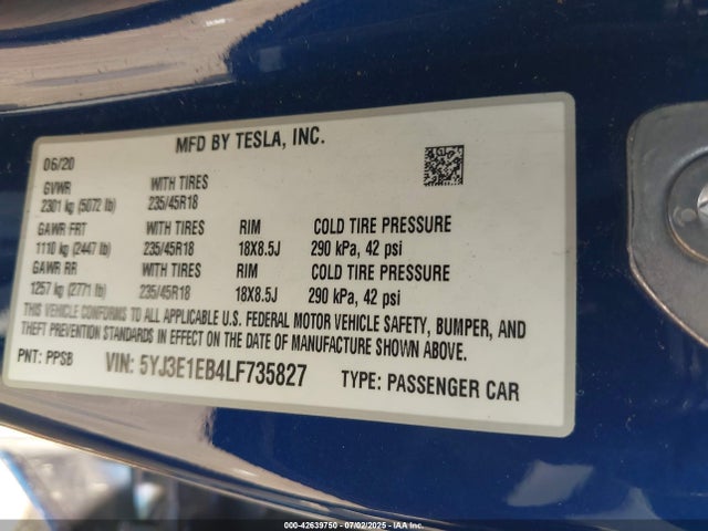 2020 TESLA MODEL 3 5YJ3E1EB4LF735827 Photo 8