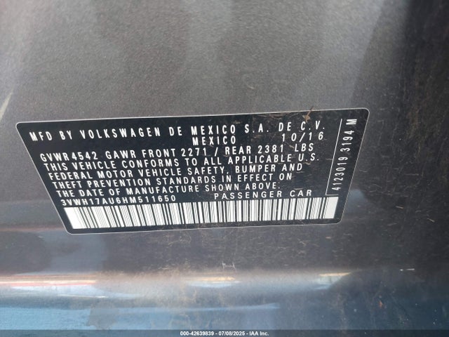 3VWH17AU6HM511650 Volkswagen 1.8 tsi