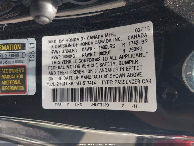 2HGFG3B55FH517414 Honda r18z1