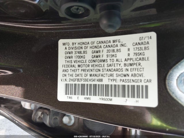 Honda r18z1 2014 2HGFB2F59EH541488 Image 9