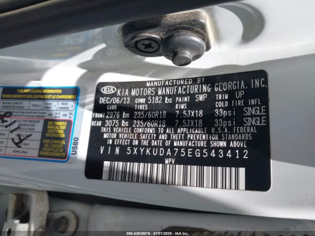 5XYKUDA75EG543412 KIA gasoline 3.3 v6 gdi lambda ii