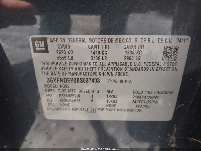 2011 CADILLAC SRX 3GYFNDEY0BS637493 Photo 8