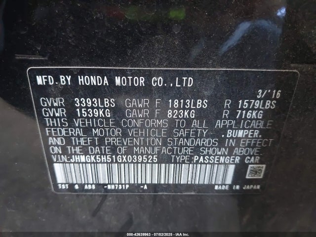 JHMGK5H51GX039525 Honda l15b1