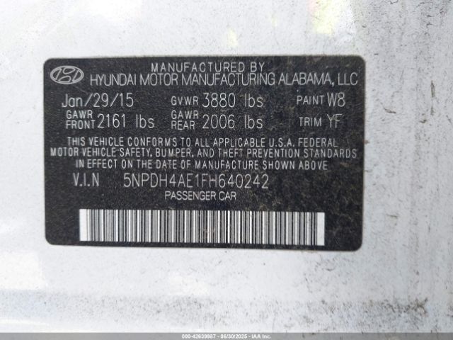 5NPDH4AE1FH640242 Hyundai dohc mpi nu