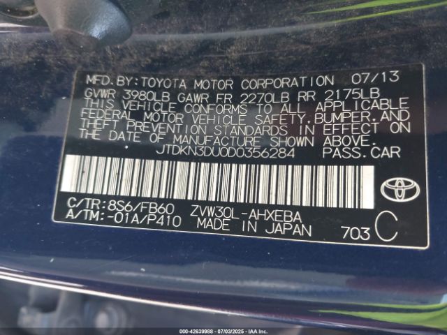 2013 TOYOTA PRIUS JTDKN3DU0D0356284 Photo 8
