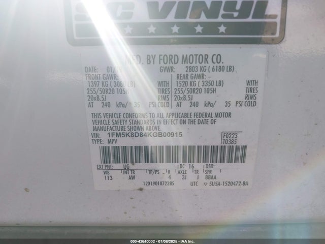 1FM5K8D84KGB00915 Ford 3.5l ti-vct