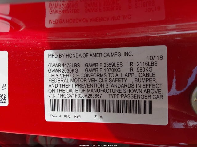 1HGCV1F32JA263867 Honda l15be