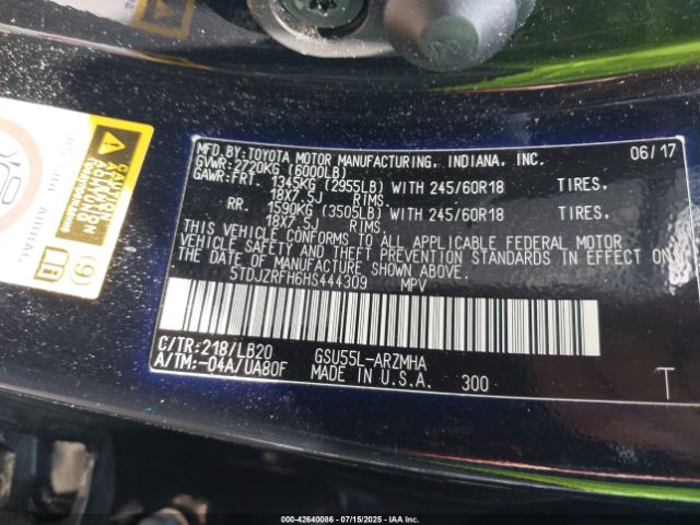 2017 TOYOTA HIGHLANDER 5TDJZRFH6HS444309 Photo 8