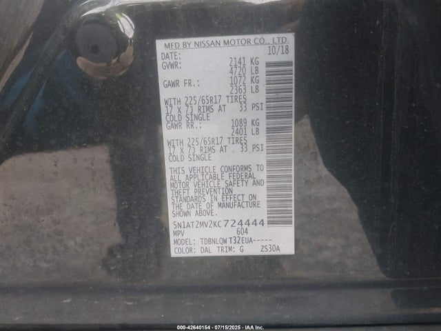 5N1AT2MV2KC724444 Nissan 2019