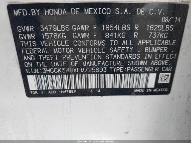 3HGGK5H8XFM725693 Honda l15b1