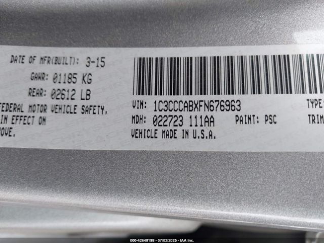 2015 CHRYSLER 200 1C3CCCABXFN676963 Photo 8