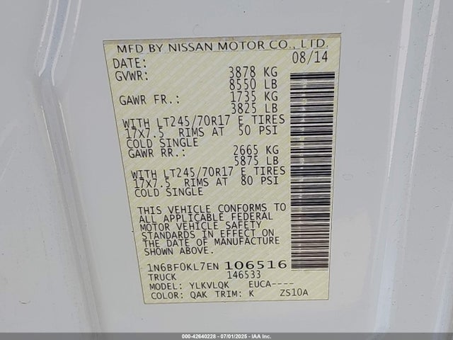 1N6BF0KL7EN106516 Nissan 2014