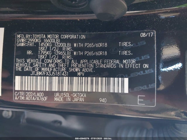 JTJBM7FX3J5181431 Lexus 1ur-fe