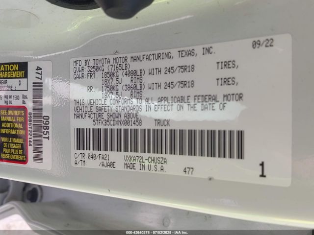 5TFKB5CDXNX001458 Toyota v35a-fts