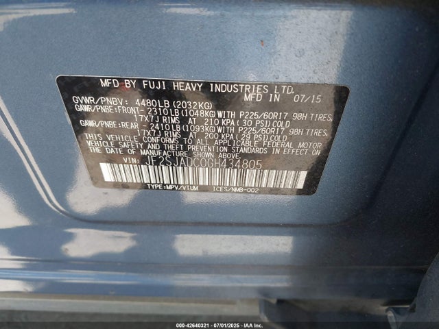 JF2SJADC0GH434805 Subaru naturally aspirated u5