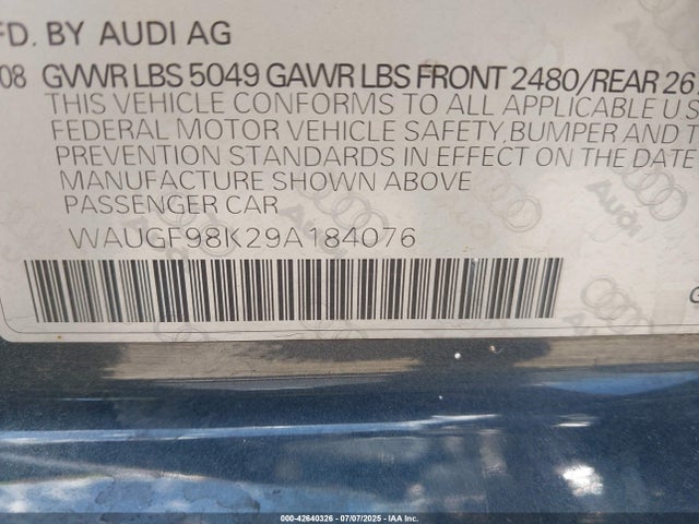 2009 AUDI A4 WAUGF98K29A184076 Photo 8