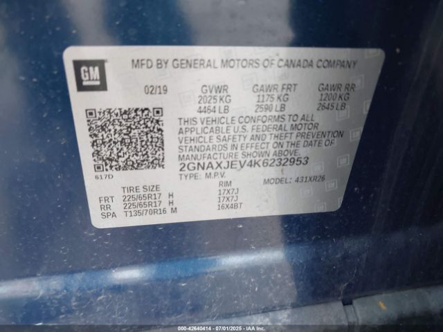 2019 CHEVROLET EQUINOX 2GNAXJEV4K6232953 Photo 8