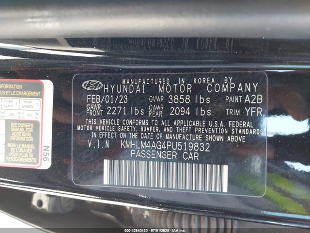 KMHLM4AG4PU519832 Hyundai mpi nu pe