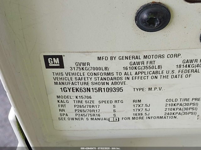 2005 CADILLAC ESCALADE 1GYEK63N15R109395 Photo 8