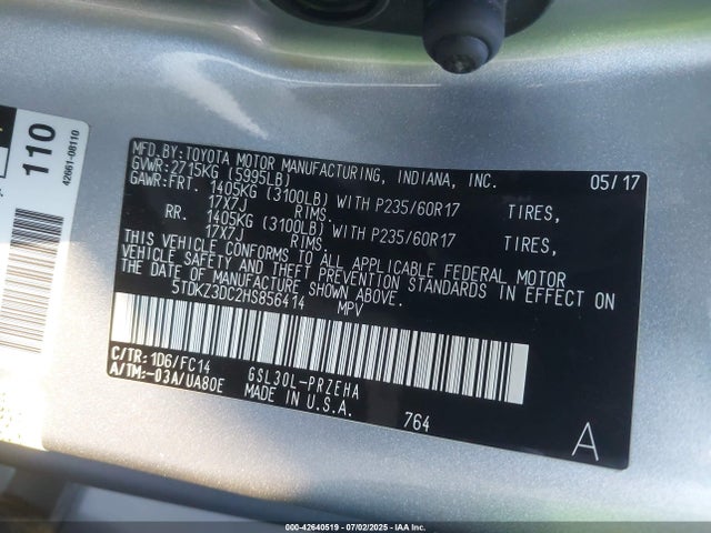 Toyota 2gr-fks 2017 5TDKZ3DC2HS856414 Image 9