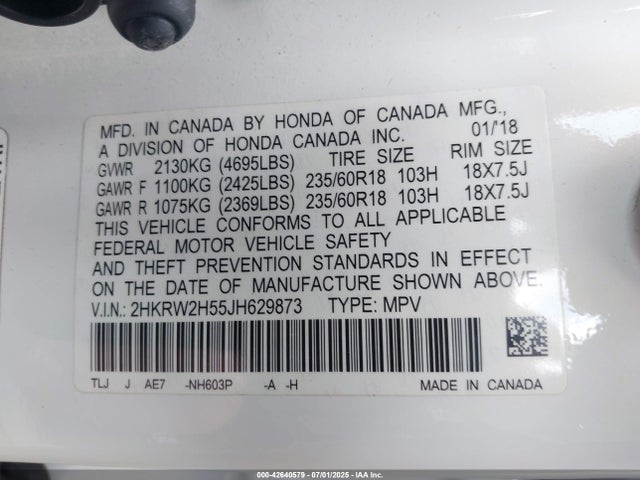 2HKRW2H55JH629873 Honda l15be