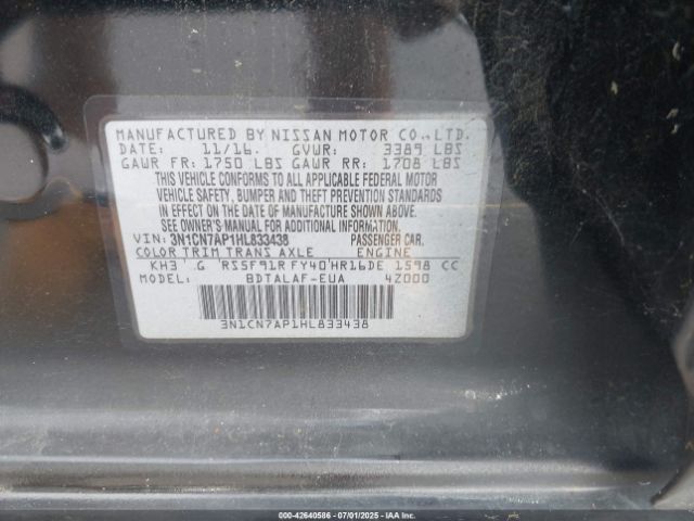 2017 NISSAN VERSA 3N1CN7AP1HL833438 Photo 8