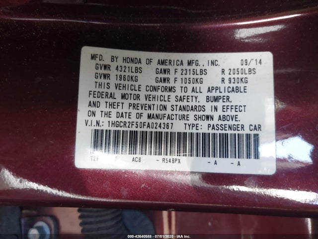 Honda k24w1 2015 1HGCR2F50FA024367 Image 9