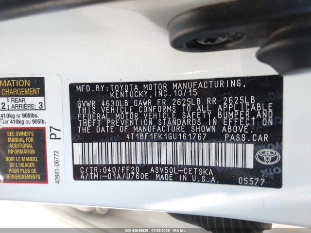 4T1BF1FK1GU161767 Toyota 2ar-fe