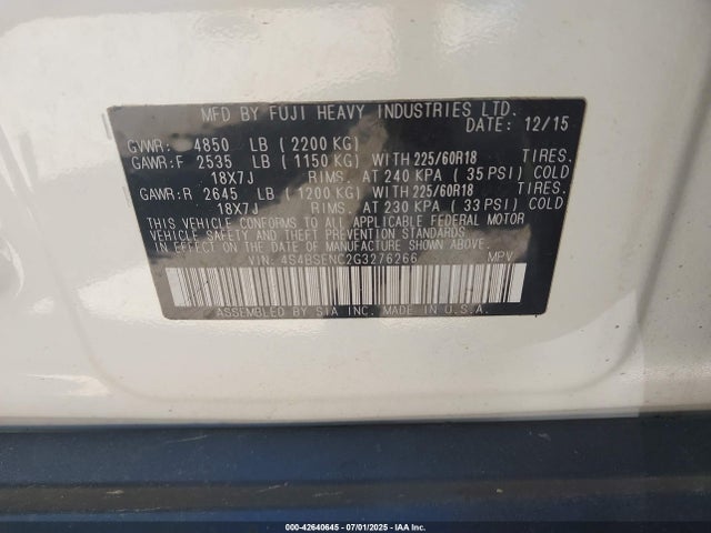 4S4BSENC2G3276266 Subaru 3.6l u4